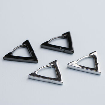 Sterling Silver Triangle Huggie Hoop Earrings, 3 of 6