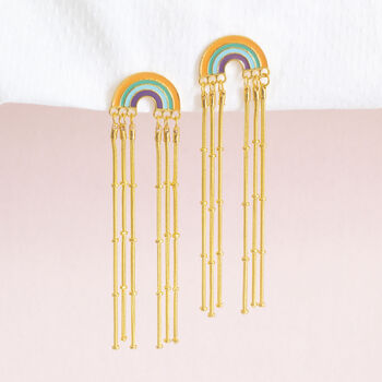 Boho Rainbow Earrings With Long Chain Drops, 3 of 7