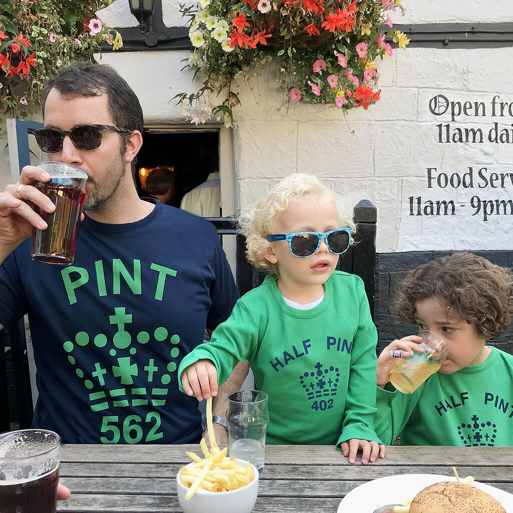 Dad And Child Twinning Pint Tshirt Blue Green Top Set, 1 of 8