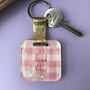 Personalised Pink Gingham Print Glitter Keyring, thumbnail 2 of 7