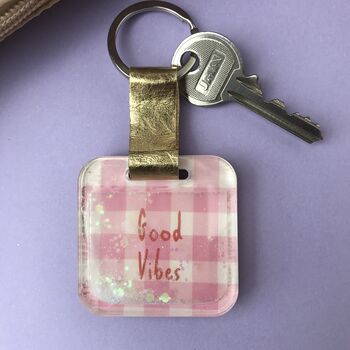 Personalised Pink Gingham Print Glitter Keyring, 2 of 7