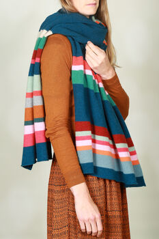 Colourful Multi Stripe Wrap Scarf Soft Lambswool, 4 of 7