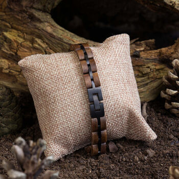 Men’s Wooden Bracelet Gift For Him, Walnut And Black Stainless Steel Bracelet For Boyfriend, Husband Or Dad, 2 of 5