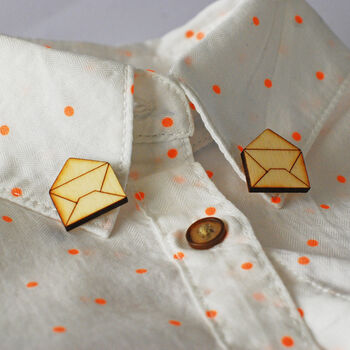 Pair Of Wooden Envelope Collar Pins, 2 of 2