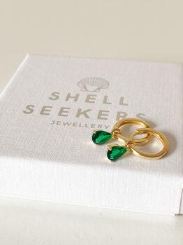 Gold And Green Teardrop Hinged Huggie Earrings, 2 of 9