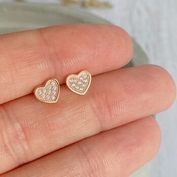 Rose Gold Cz Heart Earrings, Happy Valentines, 2 of 6