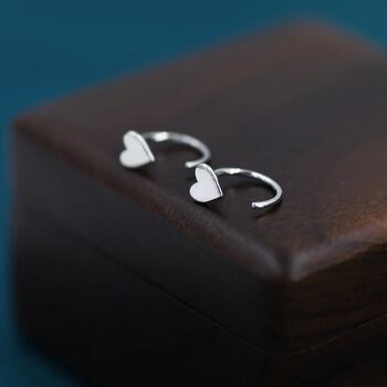 Tiny Heart Huggie Hoop Earrings In Sterling Silver, 6 of 12
