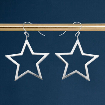 Large Sterling Silver Open Star Drop Earrings, 3 of 8