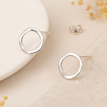 Sterling Silver Organic Open Hoop Stud Earrings – 10mm, 3 of 7