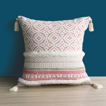 Pink Tufted Boho Square Throw Pillow Case, 2 of 4