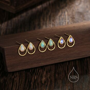 Aqua Green Opal Droplet Stud Earrings Sterling Silver, 3 of 10