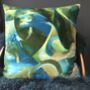 Layers, Velvet Printed Cushion, Turquoise + Green, thumbnail 2 of 8