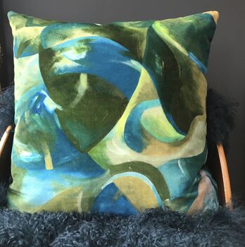 Layers, Velvet Printed Cushion, Turquoise + Green, 2 of 8