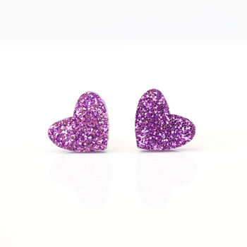 Laser Cut Rainbow Glitter Love Heart Earrings Studs, 8 of 12