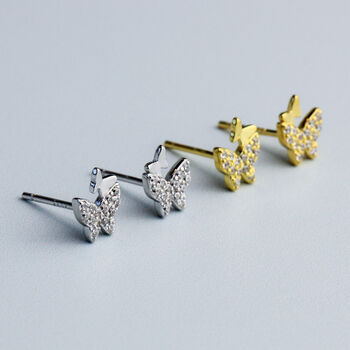 Sterling Silver Sparkly Butterfly Stud Earrings, 3 of 4