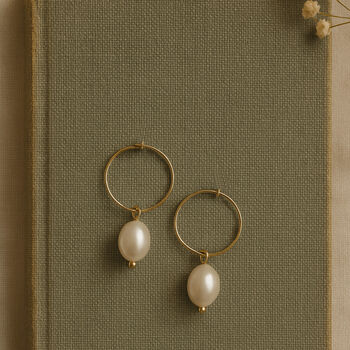 Freshwater Pearl Hoop Earrings ‘Olivia’ – Gold Or Silver Minimalist Bridal Earrings, 4 of 9