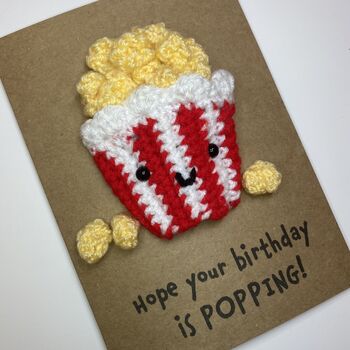Popcorn Lover Crochet Birthday Card Handmade, 7 of 7