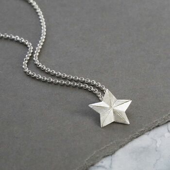 Sterling Silver Solid Star Pendant Necklace, 5 of 6