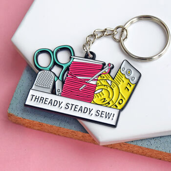 'Thready, Steady, Sew' Enamel Keyring, 2 of 4