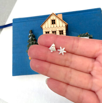 Sterling Silver Snowflake And Christmas Tree Mismatched Earrings, 5 of 10