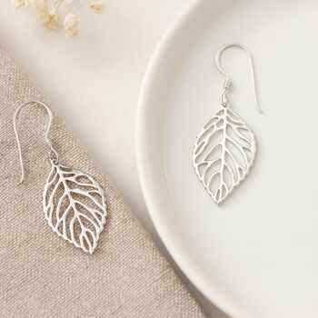 Sterling Silver Cut Out Skeleton Leaf Drop Earrings – 39mm X 15mm, 3 of 8