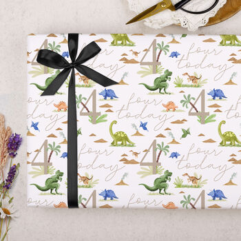 Three Sheets Of Dinosaur 4th Birthday Wrapping Paper, 2 of 2