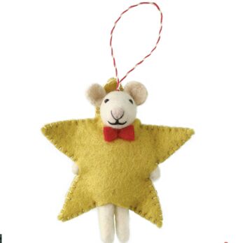 Felt Star Mouse Christmas Tree Decoration, 2 of 2