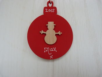 Personalised Wooden Snowman Christmas Bauble Decoration, 5 of 5