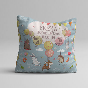 Personalised Balloon Animals Keepsake Birth Cushion, 2 of 4