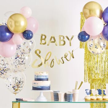 Navy Pink And Gold Confetti Baby Shower Balloons, 2 of 2