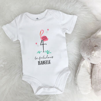 Flamingo Be Fabulous Personalised Jungle Babygrow, 2 of 5