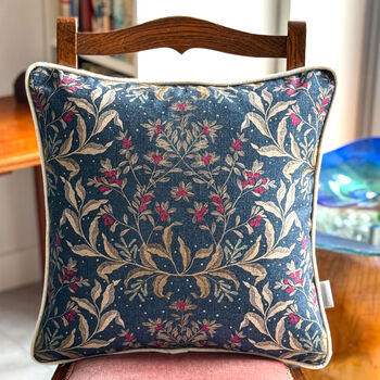 Luxury Heavy Linen Blend Cushion Christmas Navy Gold, 4 of 5