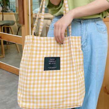 Black Checkered Pastel Cotton Large Tote Bags, 7 of 9
