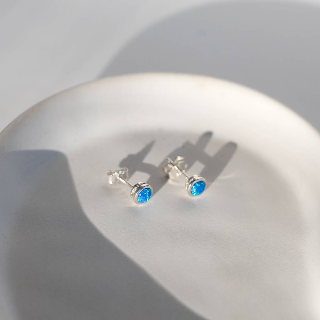 Sterling Silver Small Round Opal Stud Earrings, 1 of 10