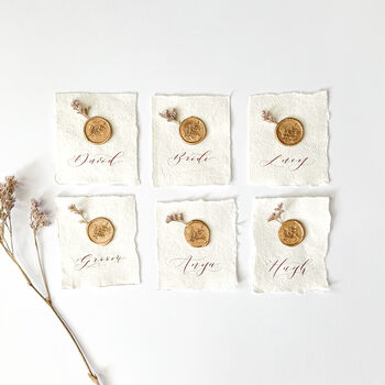 Five Handmade Paper Wax Seal Place Cards, 2 of 5