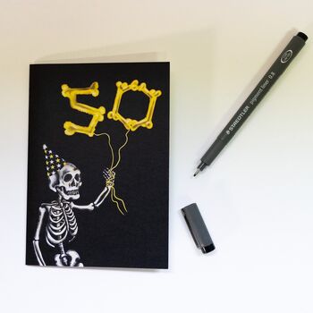 50th Balloon Skeleton Gothic Birthday Card, 3 of 8