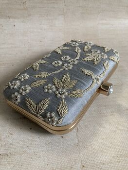 Grey Handcrafted Pearl Rectangular Clutch Bag, 4 of 9