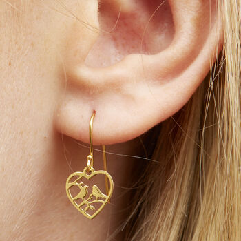 Gold Plated Laser Cut Love Birds Earrings, 2 of 6