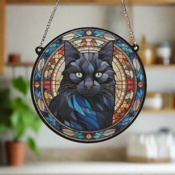 Cat Black Stained Glass Effect Suncatcher, 4 of 6