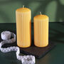 G Decor Velluto Sculpted Daffodil Yellow Ribbed Pillar Candle In A Velvet Matte Finish, thumbnail 2 of 4