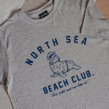 Mens Retro Grey 'North Sea Beach Club' T Shirt, 3 of 5