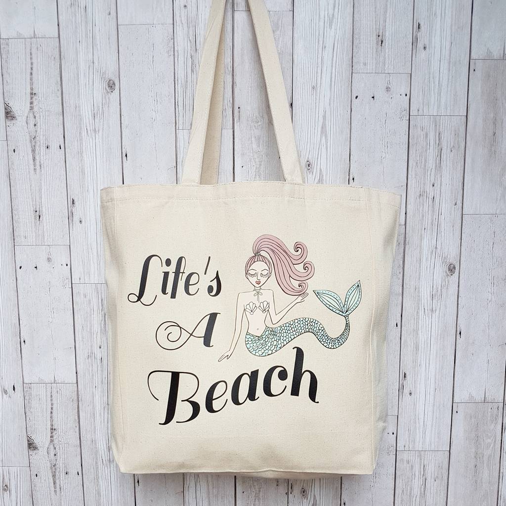 'Lifes A Beach' Cotton Canvas Tote Bag