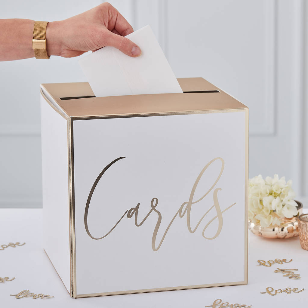 Card Holder Wedding Post Box White And Gold Foiled, 1 of 3