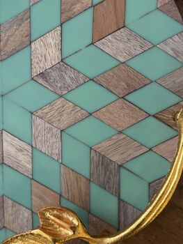 Round Decorative Serving Tray, Inlay Work On Wood, 12 of 12