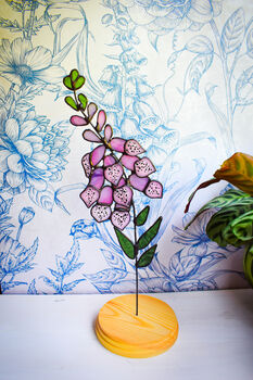 Purple And Pink Foxglove Flower Stem Faux Glass Flowers, 6 of 9