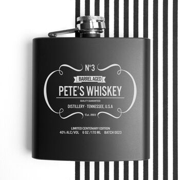 Personalised Vintage Whiskey Matte Black Hip Flask, 6 of 9