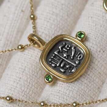 Gold Plated Sterling Silver Hieroglyphics Square Necklace, 4 of 11