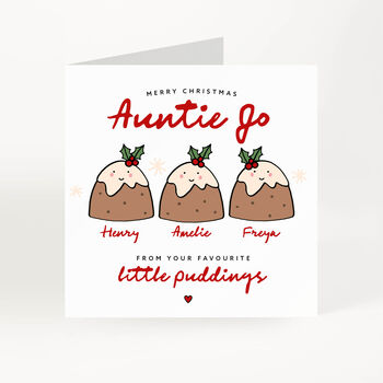 Personalised Christmas Card For Auntie Little Pudding Design, 3 of 7