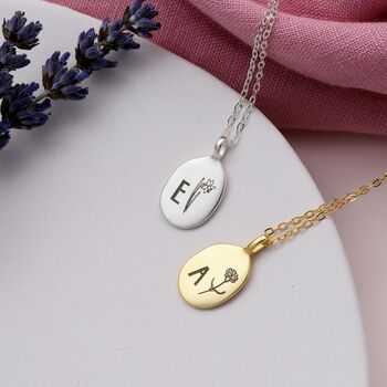Sterling Silver Birth Month Flower And Initial Necklace, 3 of 6