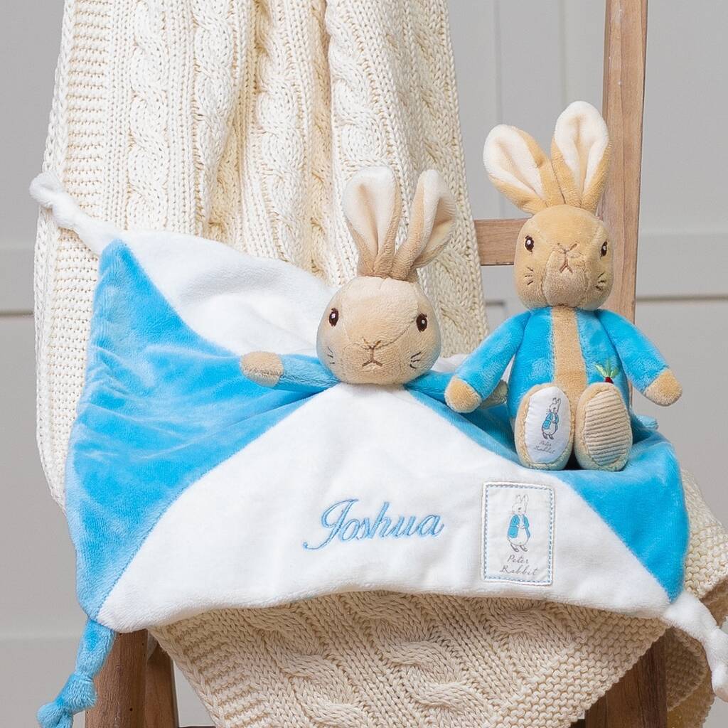 Personalised Peter Rabbit Comfort Blanket And Rattle, 1 of 5